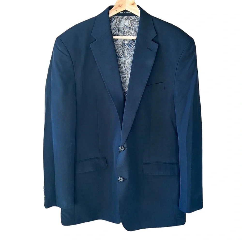 Lauren Ralph Lauren Navy Blazer Sports Coat 42L Microsuede Feel. Paisley Lined